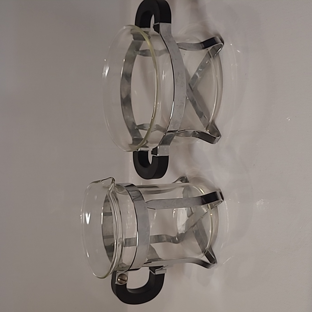 Vintage Bodum Chambord pitcher open sugar & creamer set glass stainless steel